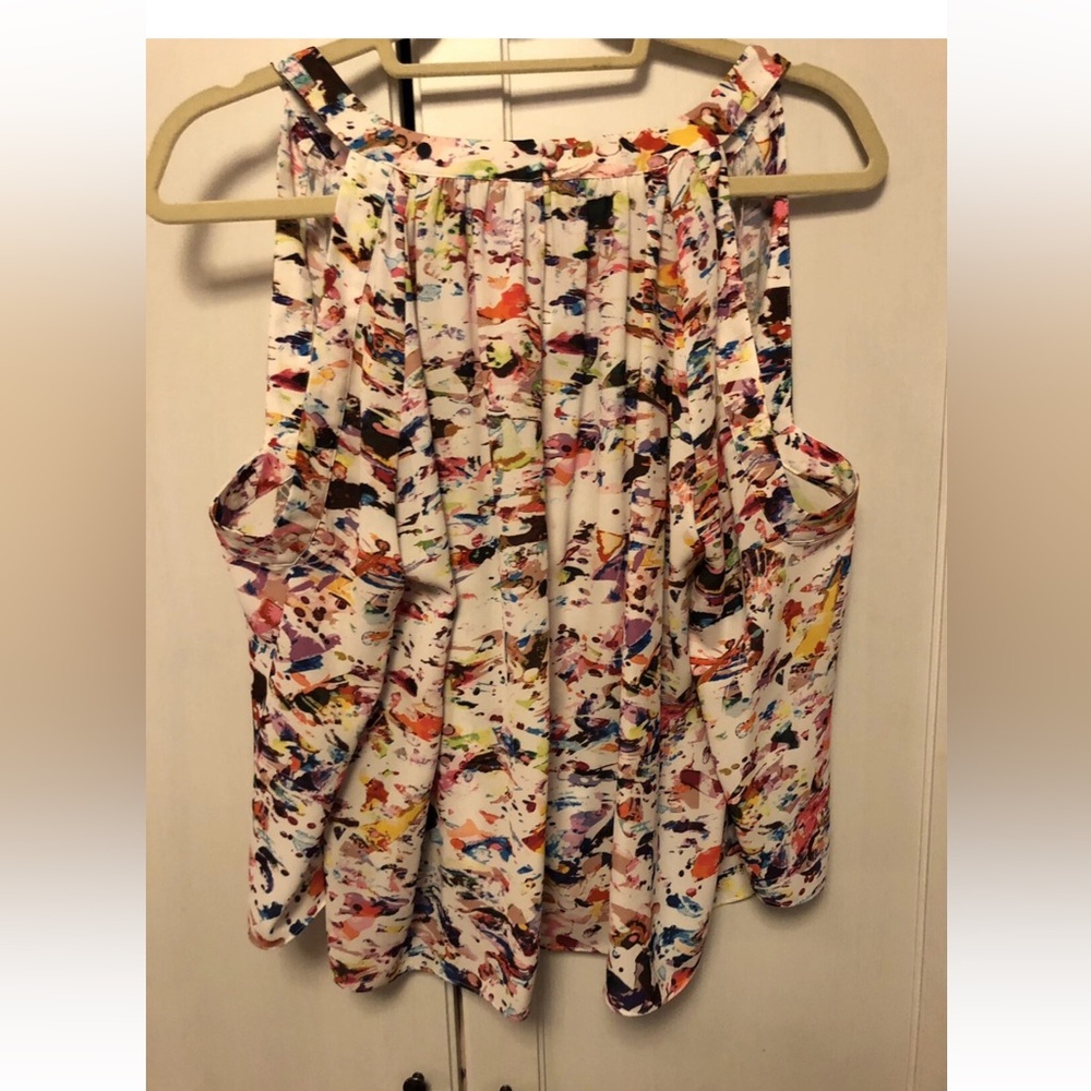 Rebecca Minkoff Vegas Splatter Abstract Cold Shoulder Blouse - Picture 8 of 8